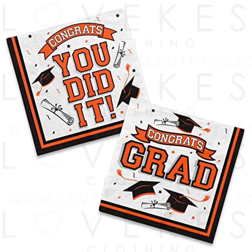 Graduation Party Supplies Disposable Paper Cocktail Napkins for 2023 Graduation Party Decorations, 80 Pack（orange and black）