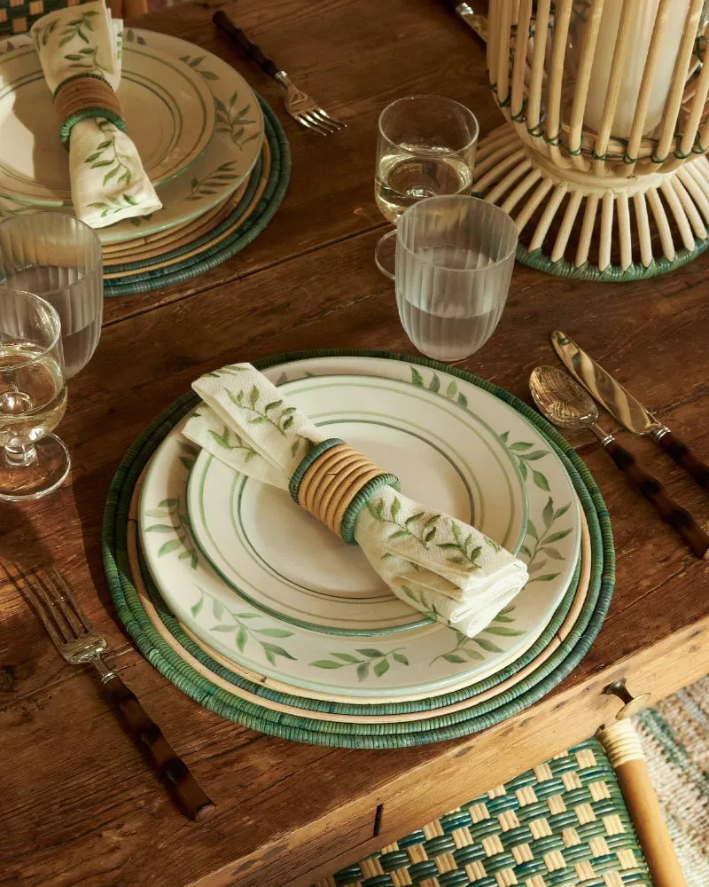 Handwoven Circular Rattan Placemats, Set Of Four - Green