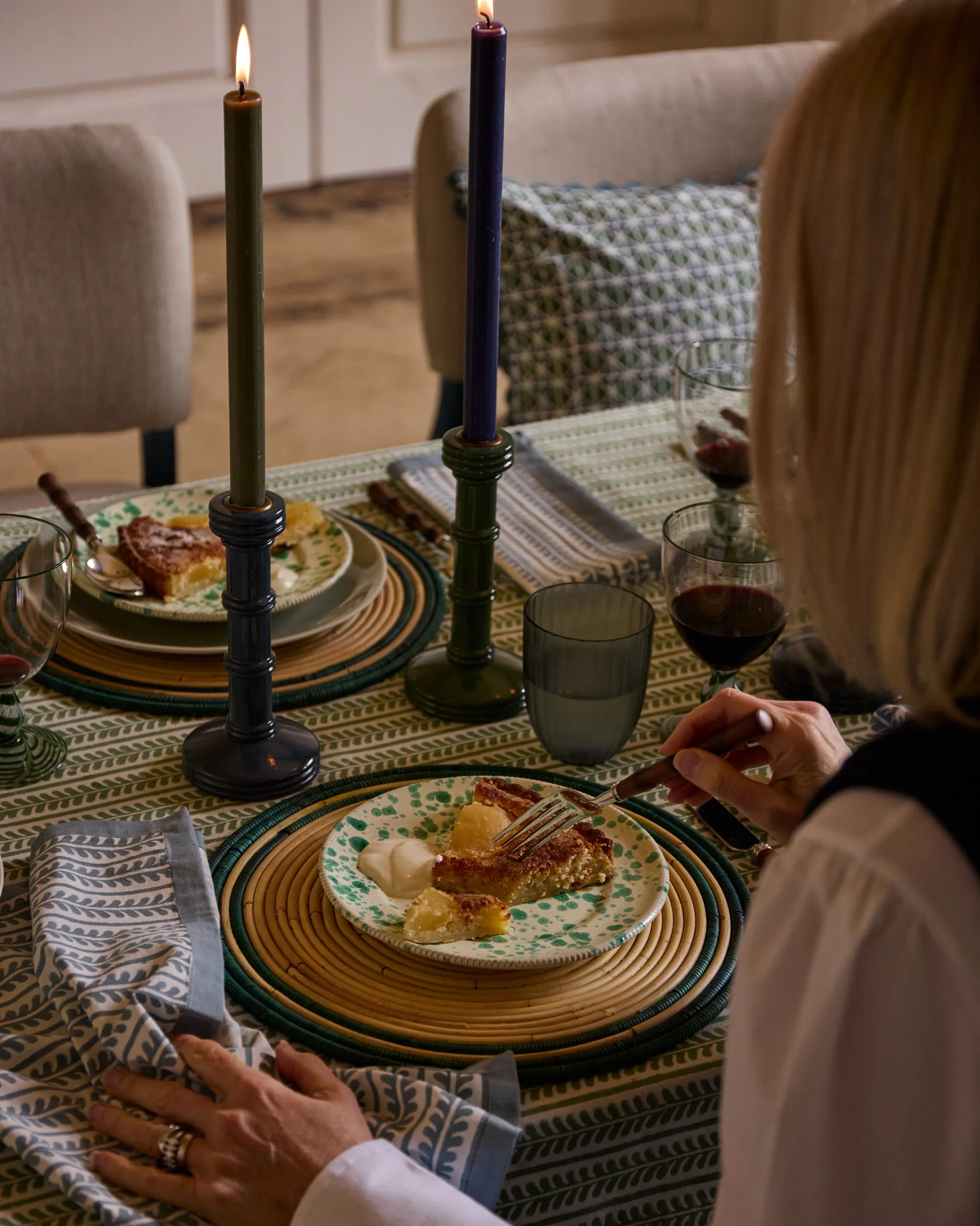 Handwoven Circular Rattan Placemats, Set Of Four - Green