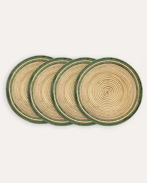 Handwoven Circular Rattan Placemats, Set Of Four - Green