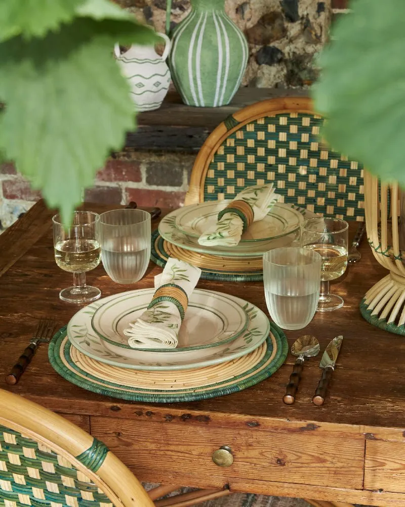 Handwoven Circular Rattan Placemats, Set Of Four - Green