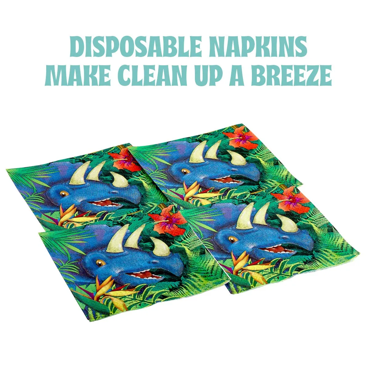 Kicko Dinosaur Paper Napkins - 64 Pack - 6.45 x 6.45 Inches - Disposable Dinner