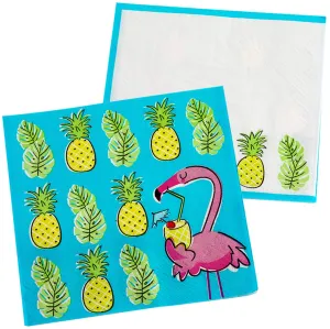 Kicko Tropical Paper Napkins - 64 Pack, with Flamingos and Pineapples - 6.45 Inches