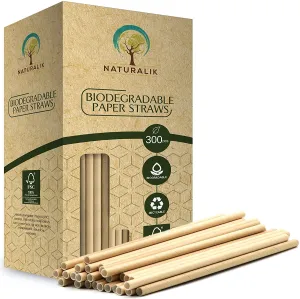 Paper Straws Biodegradable- Premium Eco-Friendly Paper Straws Bulk- Drinking Straws for Juices, Restaurants and Party supplies, 7.7" 300 Count, 2 Boxes