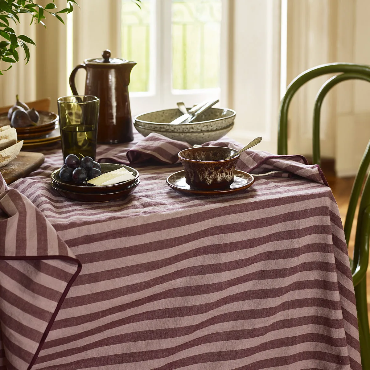 Plum Wine Amberley Stripe Linen Table Runner