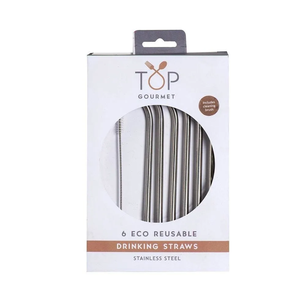 Reusable Stainless Steel Straws & Cleaning Brush 6pc Set